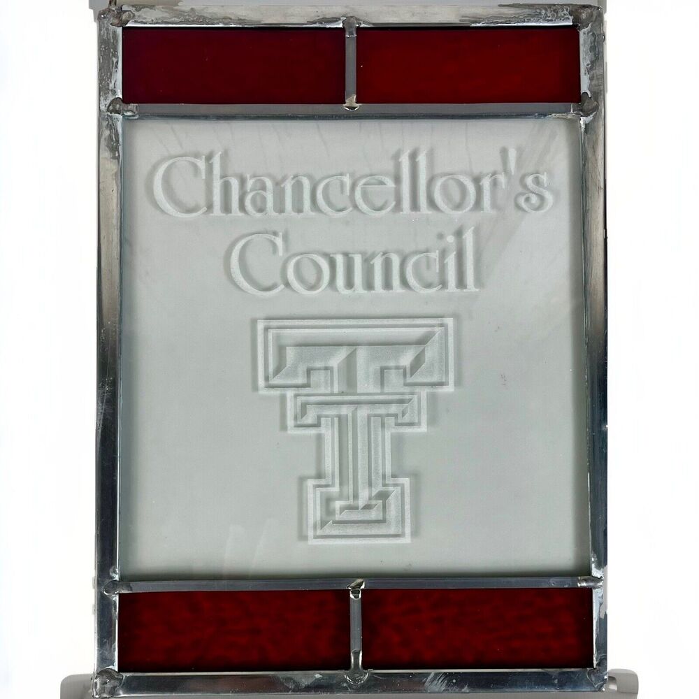 TEXAS TECH Double T Red Raiders CHANCELLORS COUNCIL Etched Stained Glass Window